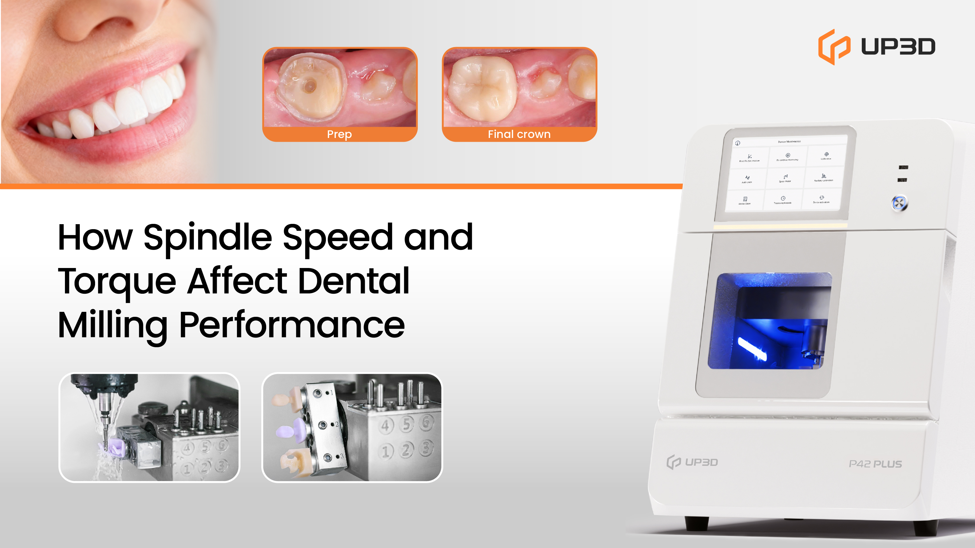 Dental milling machine illustrating how spindle speed and torque affect cutting stability, surface quality, and milling performance