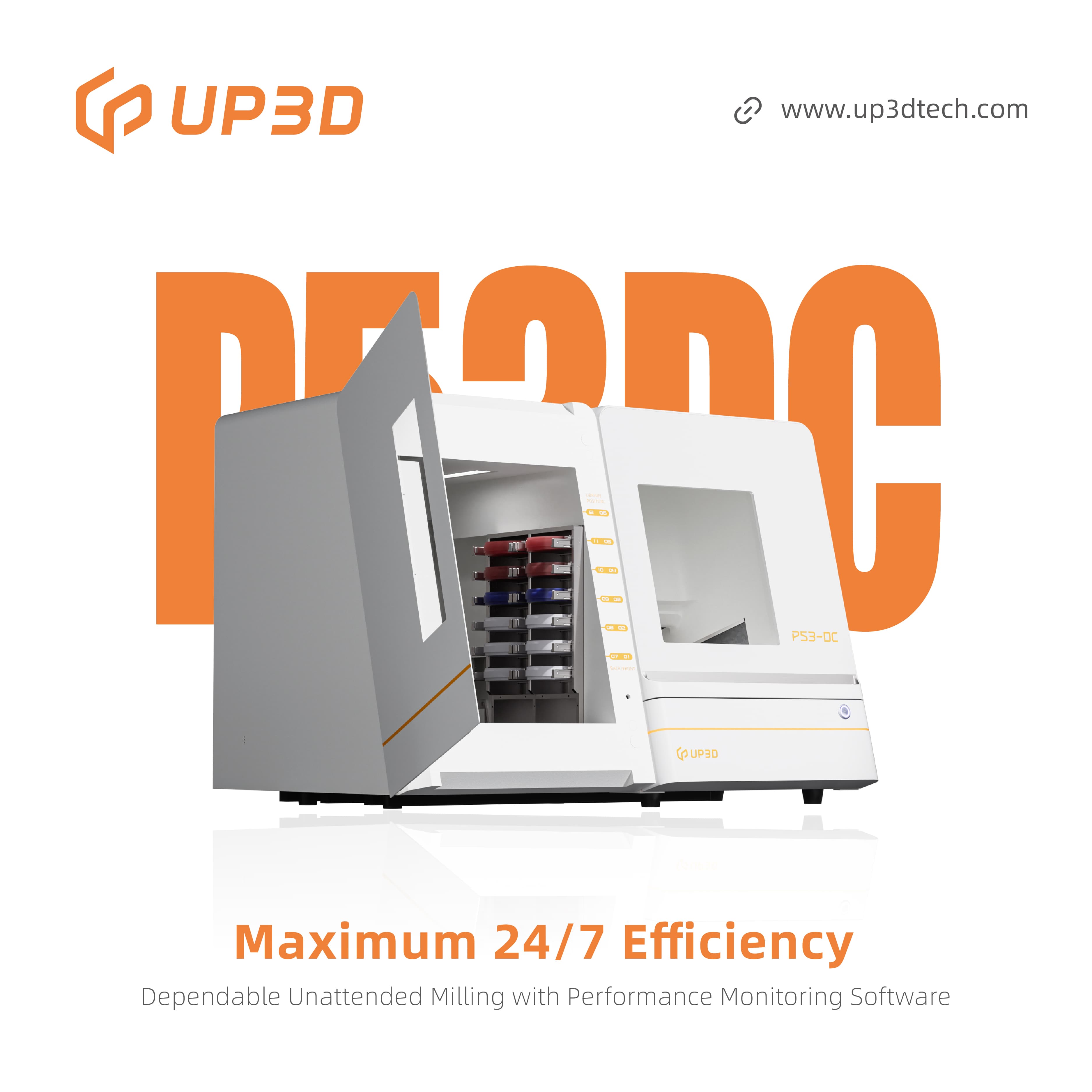 UP3D P53DC dental milling machine with automatic disc changer for 24/7 unattended milling