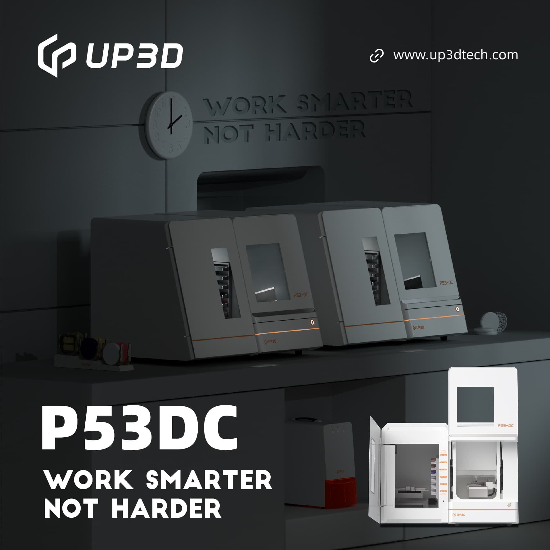 UP3D P53DC dental milling machine with disc changer, designed for automated lab efficiency